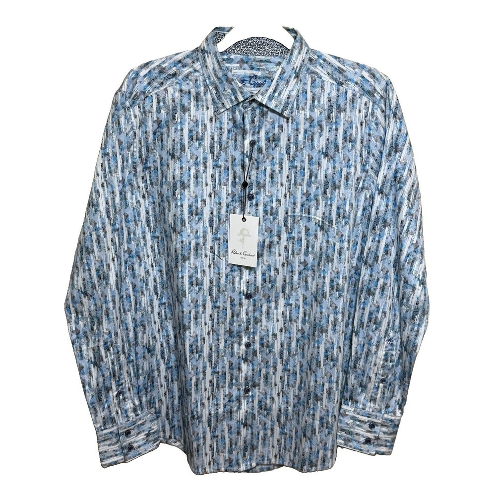 Robert Graham Button Up Dress Shirt Mens Small Eldert Classic Fit Blue White NWT